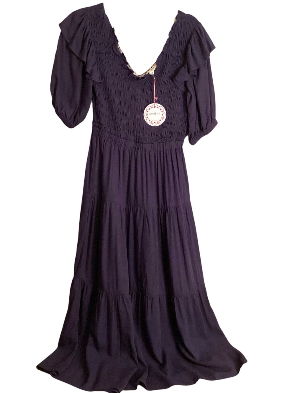 Umgee‎ Deep Navy Tiered Smocked Midi Dress Size Small NEW Style K7822